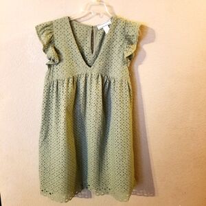 Flying Tomato Womens Green Eyelet Lace Lined Dress Ruffle Flutter Sleeve Large